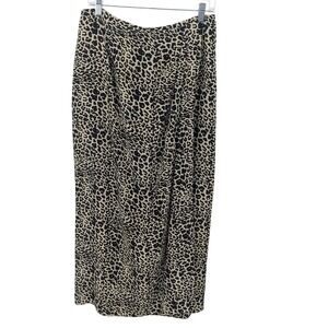 Spenser Jeremy Silk Maxi Skirt Women 12 Tan Leopard Print Faux Wrap Contemporary